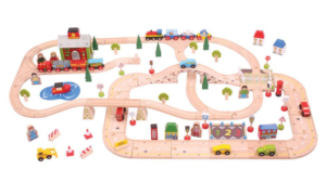 108 piece city road and railway wooden train set