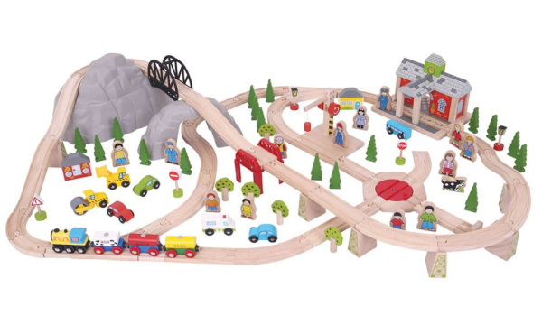 112 piece mountain railway wooden train set