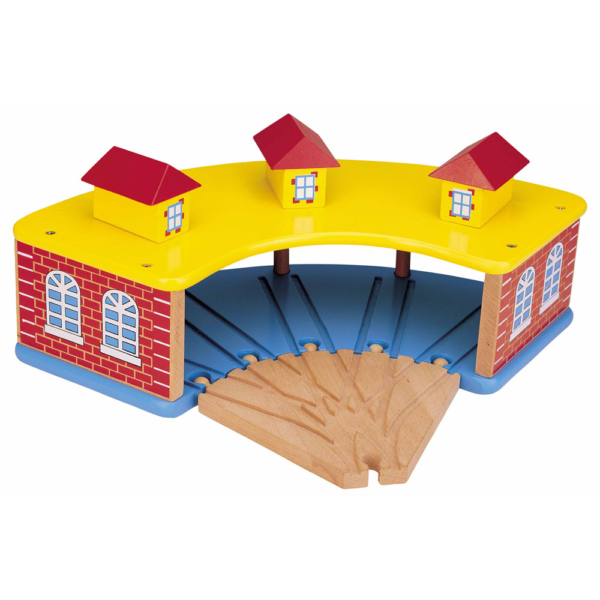 wooden round house with 5 way track