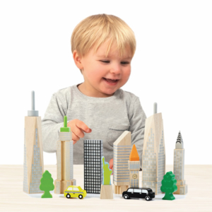 wooden city skyline glow blocks child