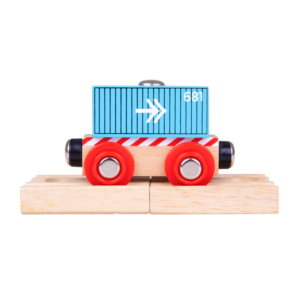 blue container wooden train wagon